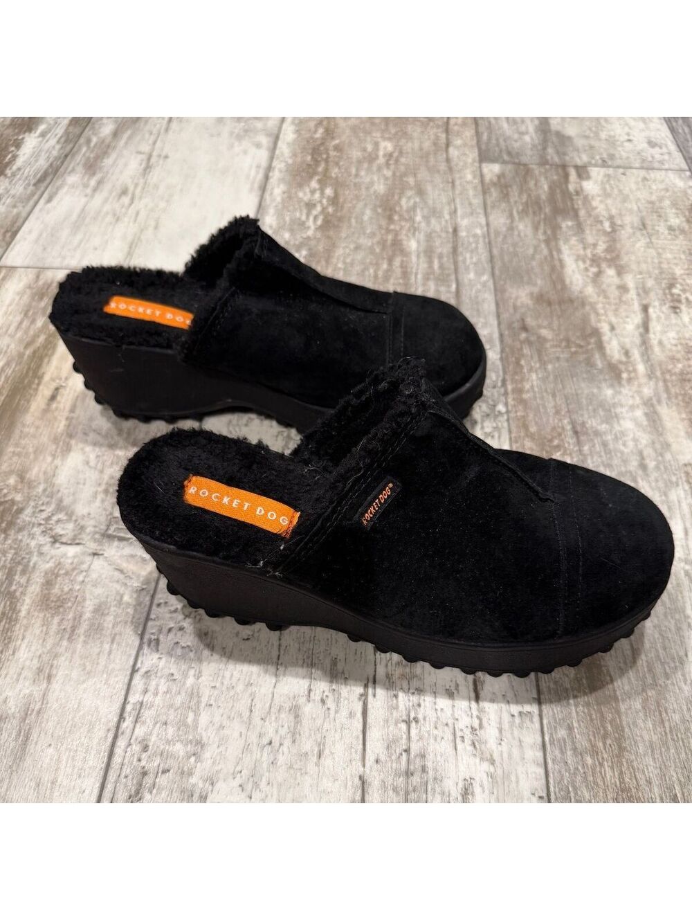 Rocket Dog 8.5 Black Faux Fur Mule Clogs Cozy Slip On